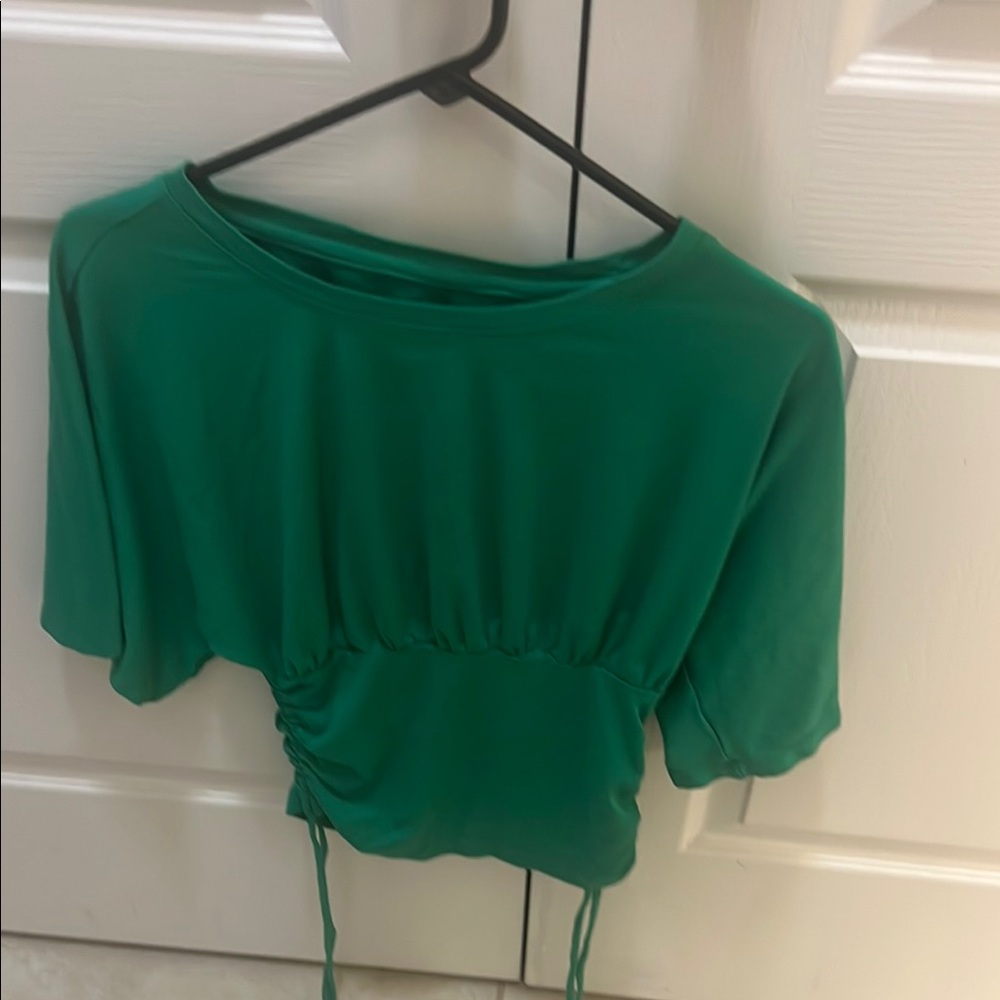 Anthropologie Green Dolman Sleeve Ruched Top.  Size XSmall